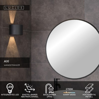 Lucide AXI - Wandstrahler / Wandleuchte Badezimmer - LED - 2x7W 2700K - IP54 - Einstellbarer Abstrahlwinkel - Schwarz